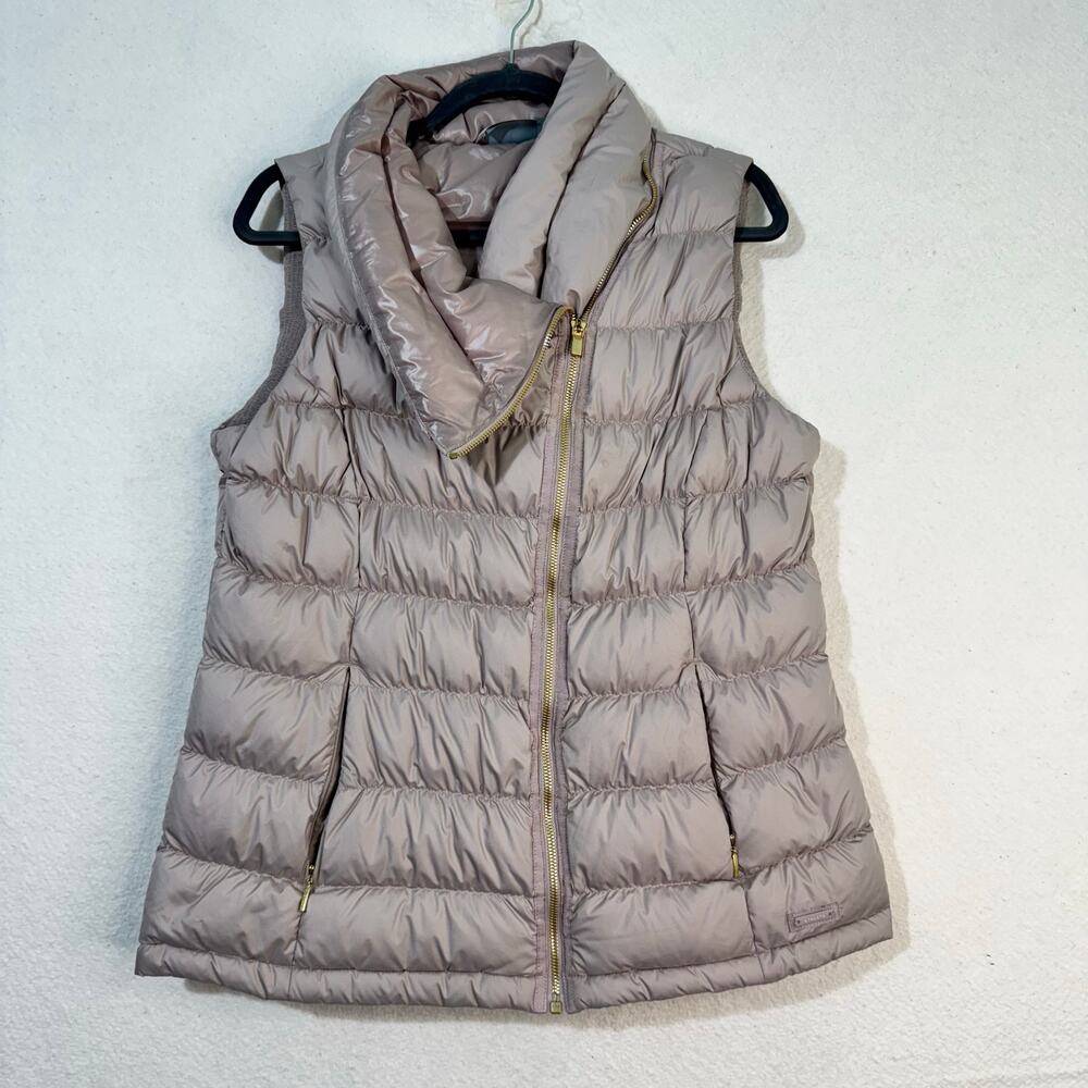 Athleta Downabout Goose Down Puffer Vest Mauve Cozy Oversized collar Size Large